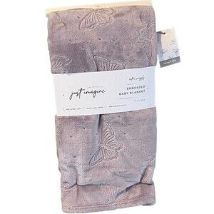 JUST IMAGINE Butterfly Garden Soft Lilac Embossed Baby Blanket Purple Fleece New